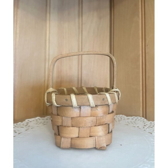 Vintage Handwoven Small Oak Splint Wooden Basket Handle Rustic Decor - Picture 6 of 8